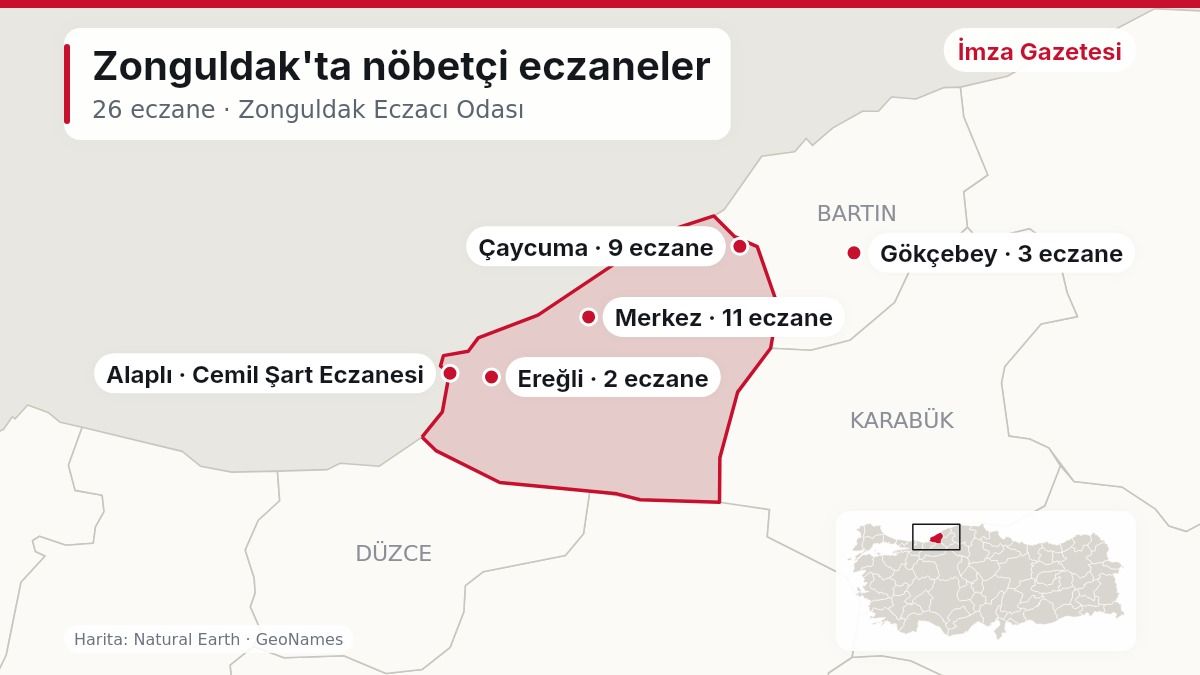 Zonguldak nöbetçi eczaneler haritası
