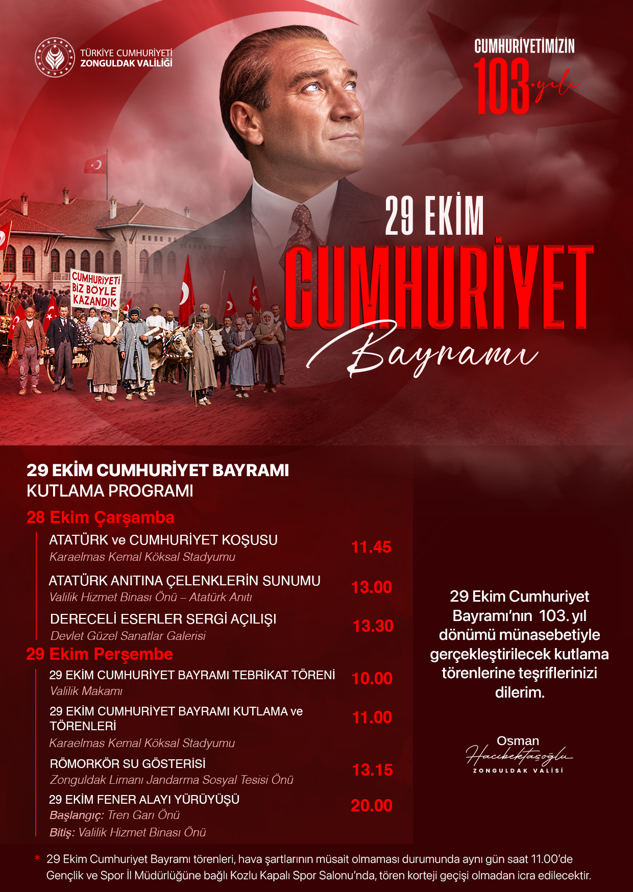 29 Eki̇m Cumhuri̇yet Bayrami Kutlama Programi