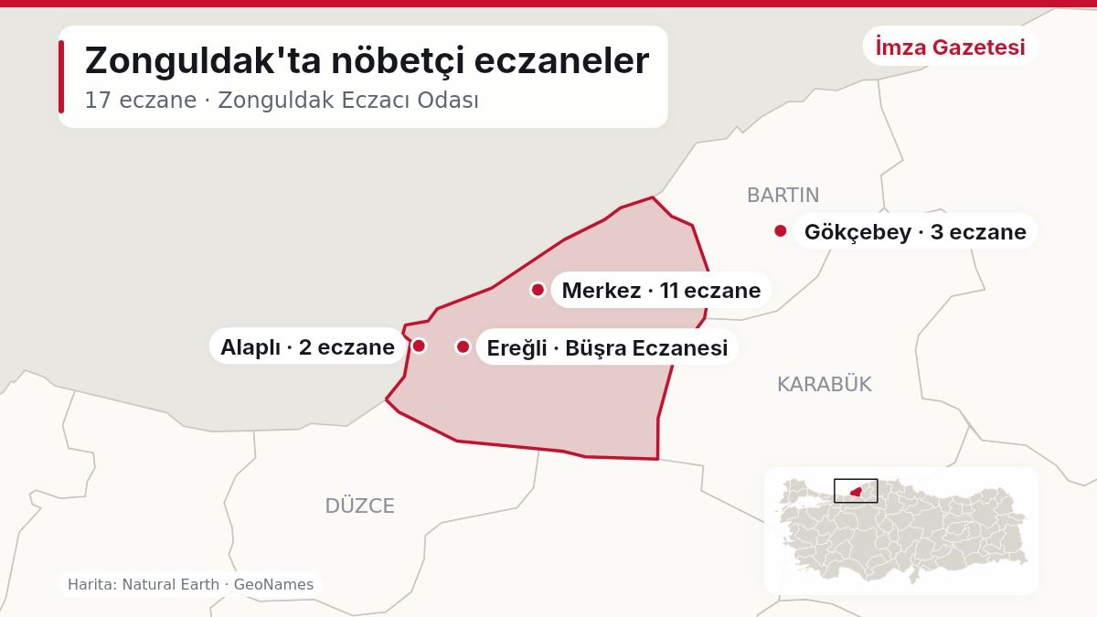 Zonguldak nöbetçi eczaneler haritası