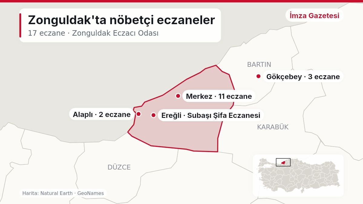 Zonguldak nöbetçi eczaneler haritası